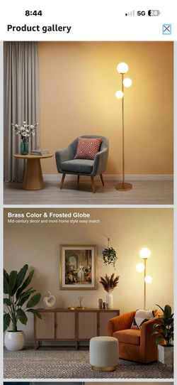 Fiqevs 4 Globe Floor Lamp Mid Century Modern, Gold Standing Lamp with Frosted Glass Shade & LED Bulbs, Tall Pole Light with Foot Switch for Living Roo
