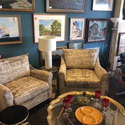 Beautiful Pair ‘Gabby’ Taupe Accent Chairs (37x)