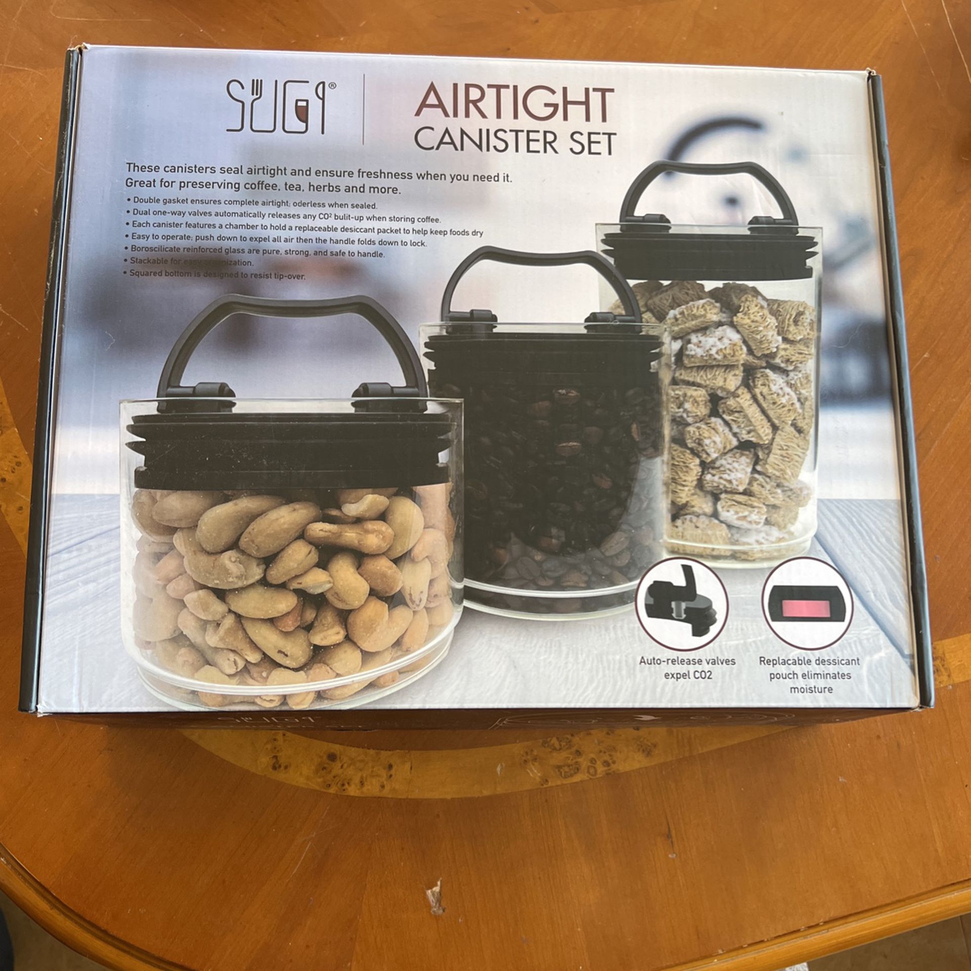 Sugi Airtight canister set three airtight jar’s New In Box 