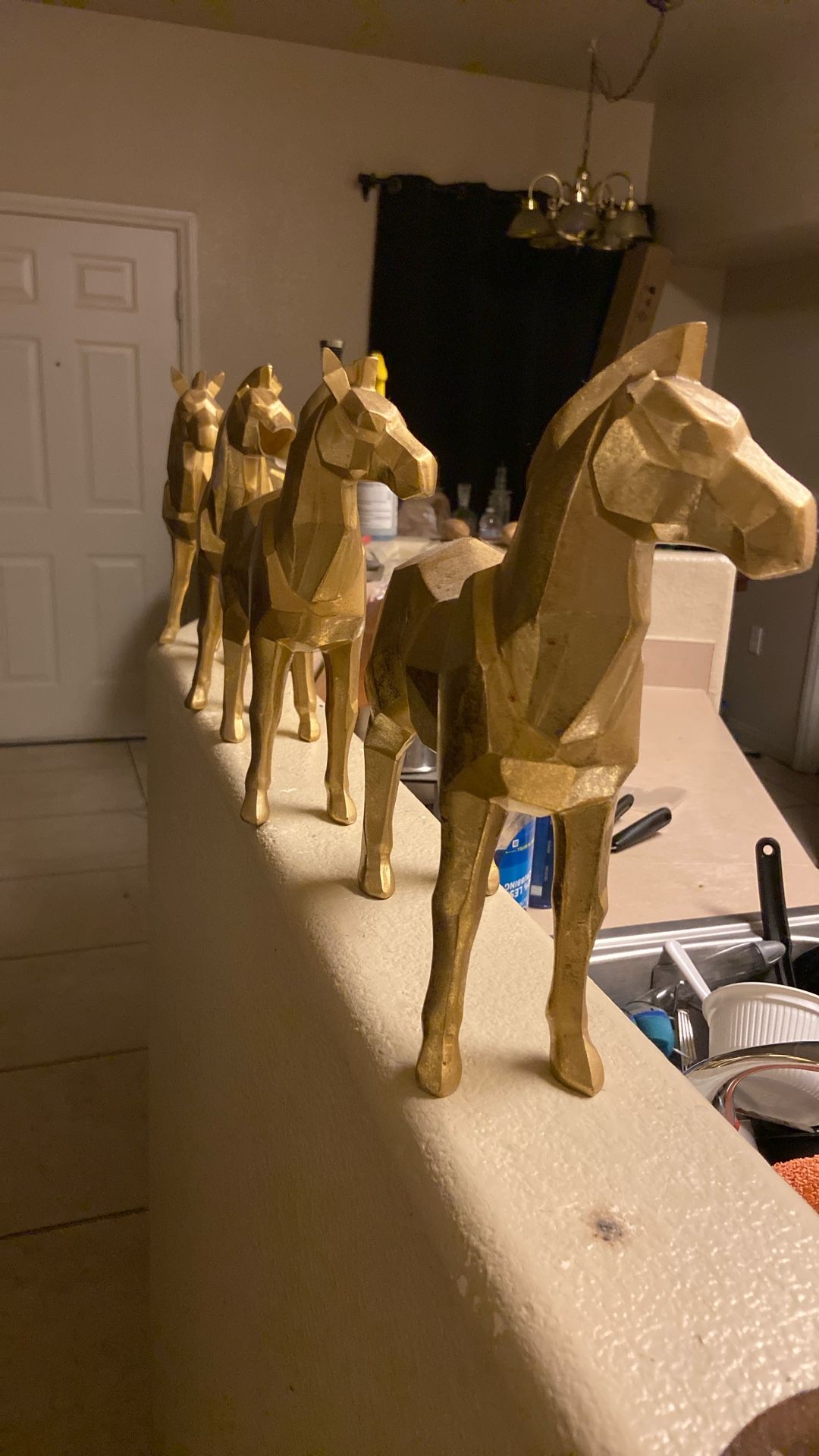 3 Piece Golden Horse Statues