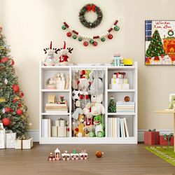 2-in-1 Toy & Stuffed Animal Organizer, Kids 6-Cube Storage Shelf with Rounded Corners & Anti-Tip for Playroom Bedroom