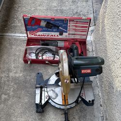 Ryobi Chop Saw And Milwaukee Saws all.