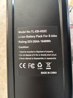 52V 20ah E-bike Battery (NO CHARGER)