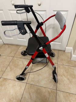 Red Four-Wheel Rollator Walker with Seat