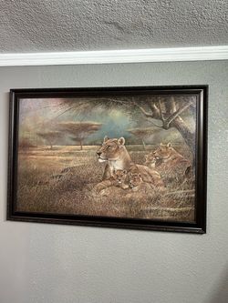 Framed Lion Family Canvas Wall Art