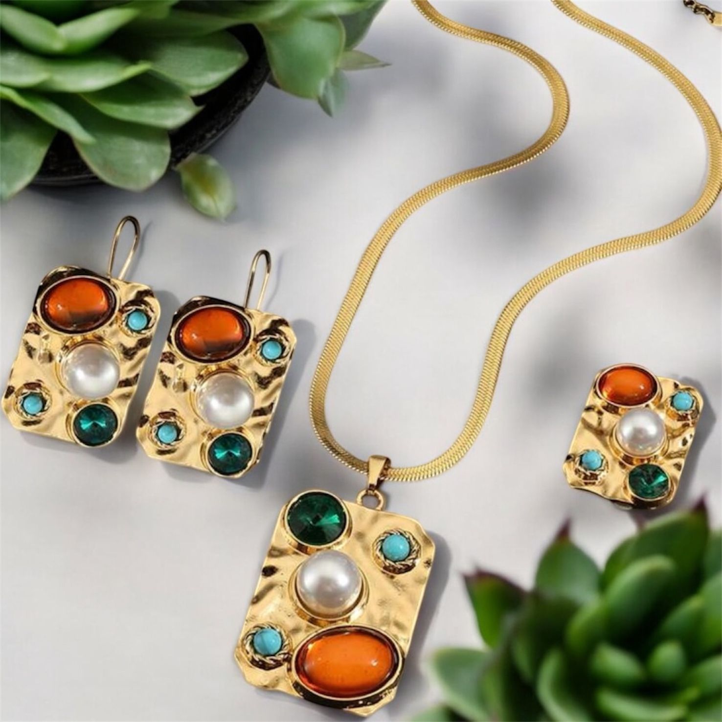 Juego De 3 Piezas De Collar , Anillo Adjustable Y Cadena 