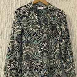 New York & Company: Paisley, Roll -Tab Sleeved, Belted, Shirt Dress, Size: M