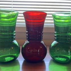 3 Colored Glass Vases 