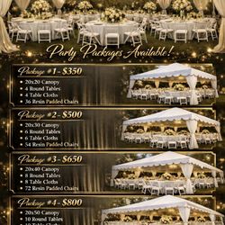 Resin chairs, canopy , round tables