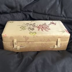 Vintage Asian Style Silk Floral Jewelry Box 