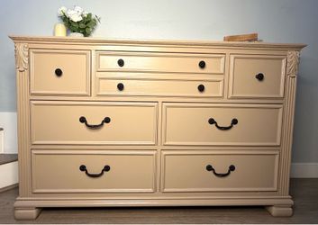 Offering Delivery for Refurbished Elegant Vintage French Country Dresser - Warm Taupe/Cream Finish