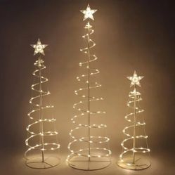 New 3 Packs Spiral Christmas Trees 218 LED Lighted Outdoor Decorations - W White
