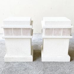 Pair of Postmodern Pink Ceramic and Stucco Pedestal Side Tables - 14"W × 14"D × 20"H - Great Condition