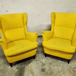 2 Yellow Wingback Accent Chairs