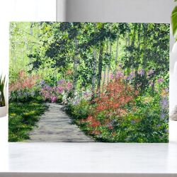 First Blooms Of Spring Acrylic Painting Woodland Path Scene, 9" X 12", Unframed 