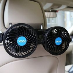 XOOL Clip Car Fan, Adjustable Dual Head 4 Inches 12V Fan for Front/Rear Seat Passenger,