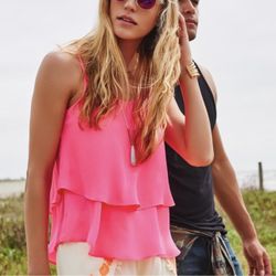 FRANCESCA'S | Emmelee Coral Light Orange Layered Shift Spaghetti Strap Tank Top