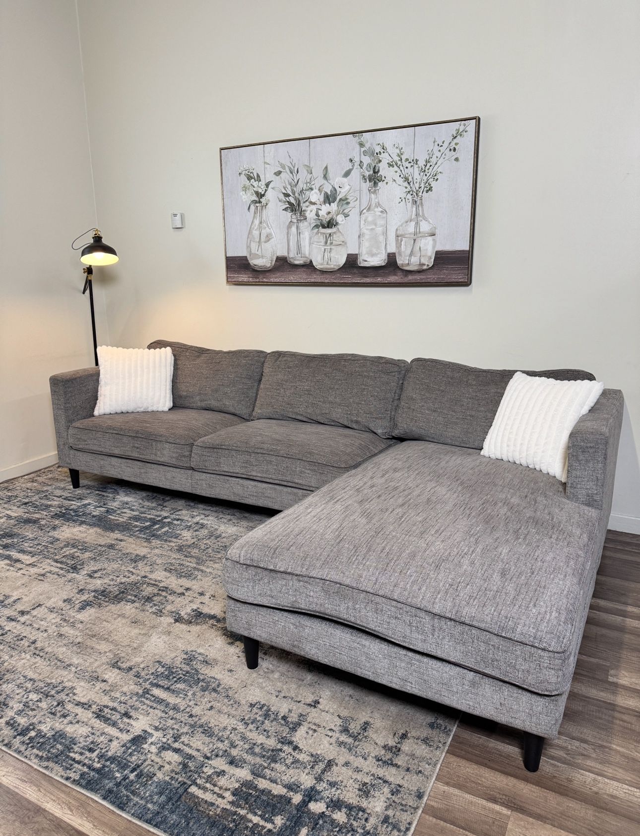 FREE DELIVERY Living Spaces Gray Sectional Couch Sofa Grey