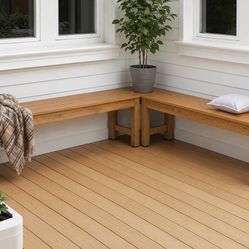 2pcs Outdoor Bench, 2-Person Poly Lumber Garden Bench, No Rot/Fade for Backyard and Park, Teak