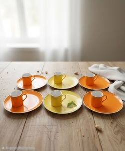 Schmid Technik Porcelain Cup & Saucer Set of 12 Orange Yellow White 11 oz