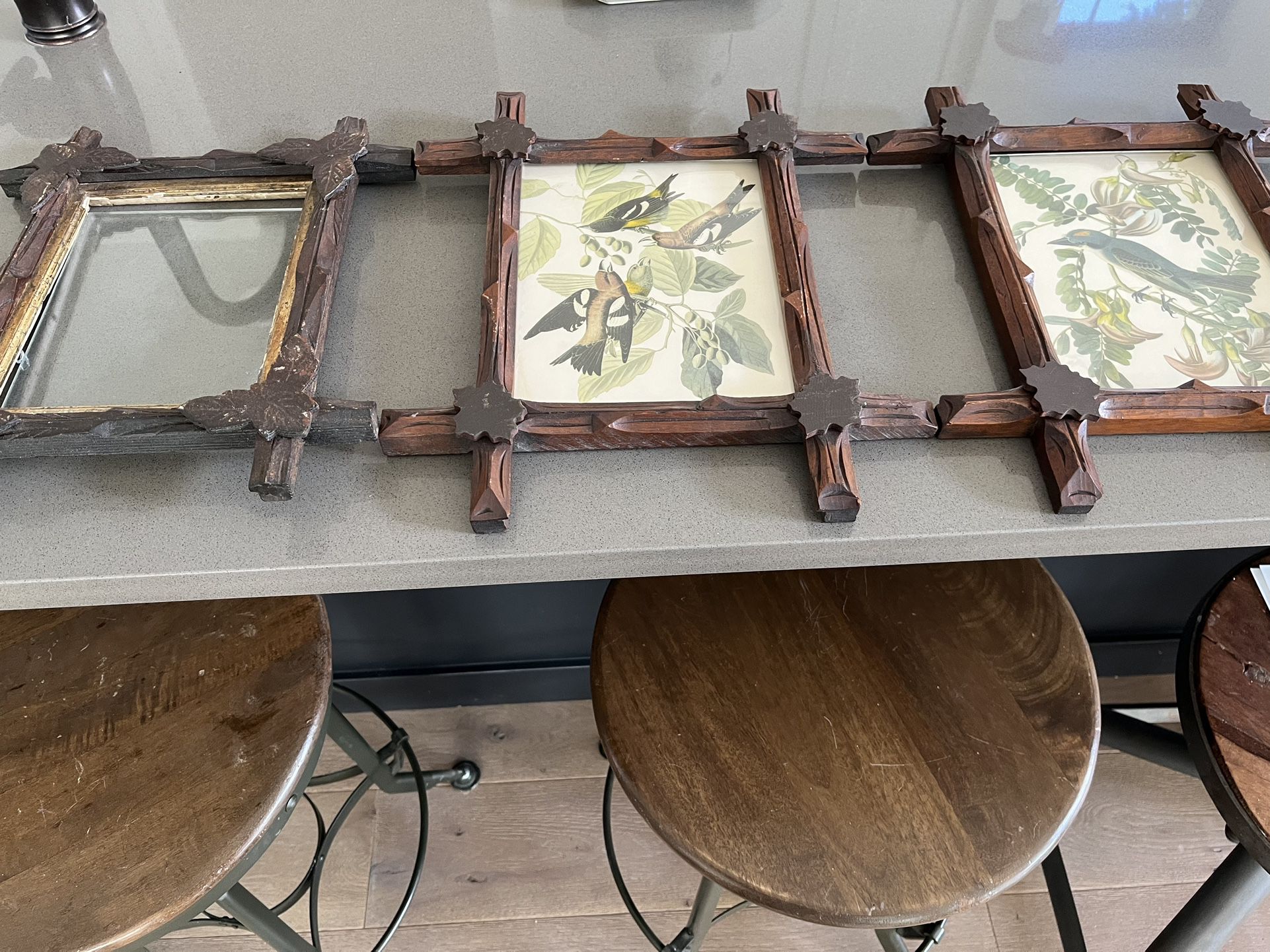 Antique Victorian Adirondack  With Leaves  Wood Frames Lot Of 3