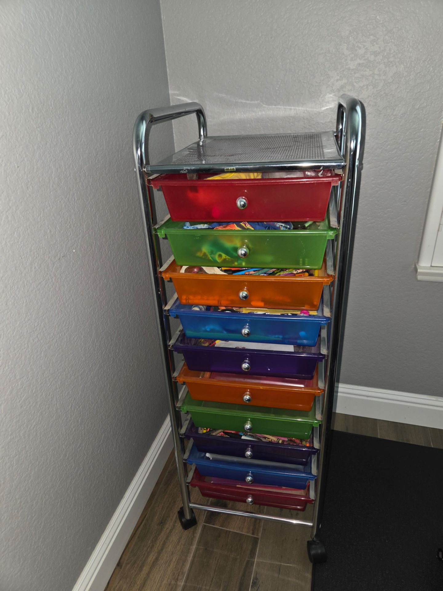Metal rolling cart plastic drawers for storage