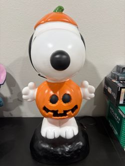 2 Ft Peanuts Snoopy Lighted Pumpkin Blow Mold Halloween Gemmy Rare