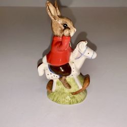 Royal Doulton DB 69  "Tally Ho" William Bunnykins on Spotted Rocking Horse Red