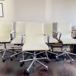 SET OF FIVE Kimball Mid Century Style Alumma White Conference Chairs With Pneumatic Height Adjustment - Set of 5 - Lounge Chairs Office Chairs Desk Ch