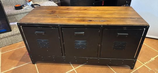 Metal And Wood Locker Cabinet/TV Stand