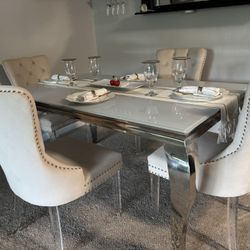 Luxury Glass Dining Table + 4 Tufted Chairs – $2,400+ Set!