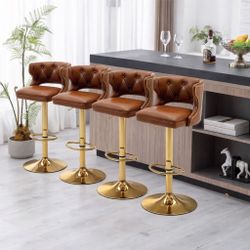 NEW FOUR (4) BROWN PU LEATHER Bar Stool
