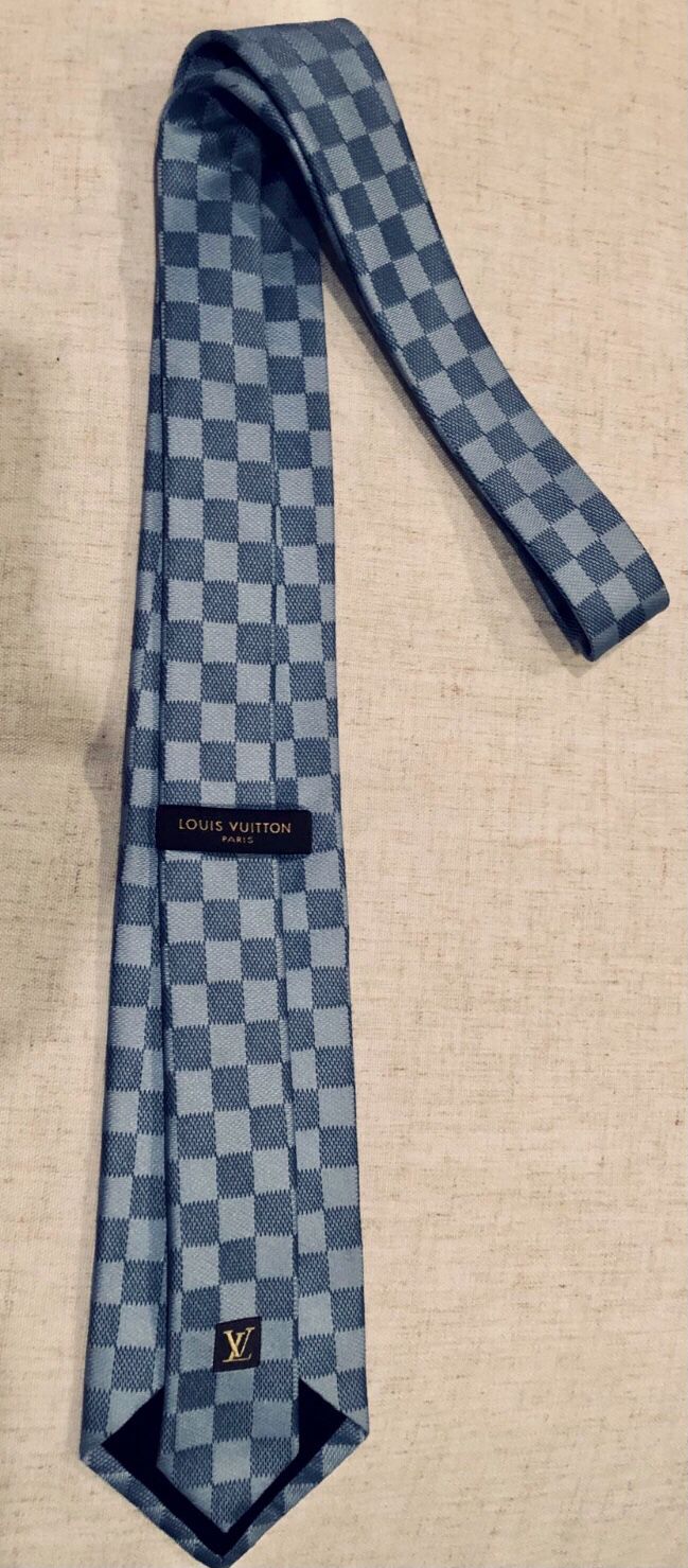 Louis Vuitton blue checkered Damier mens neck tie