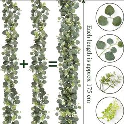 4 Pcs / Artificial Eucalyptus Leaves Greenery Garland Faux Plant Spring Vines with White Flowers Berries for Wedding Home Party Deco