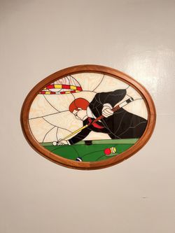 Stained Glass Wall Decor Pool Player 33* 26 Gift Billiard Fan Man Cave
