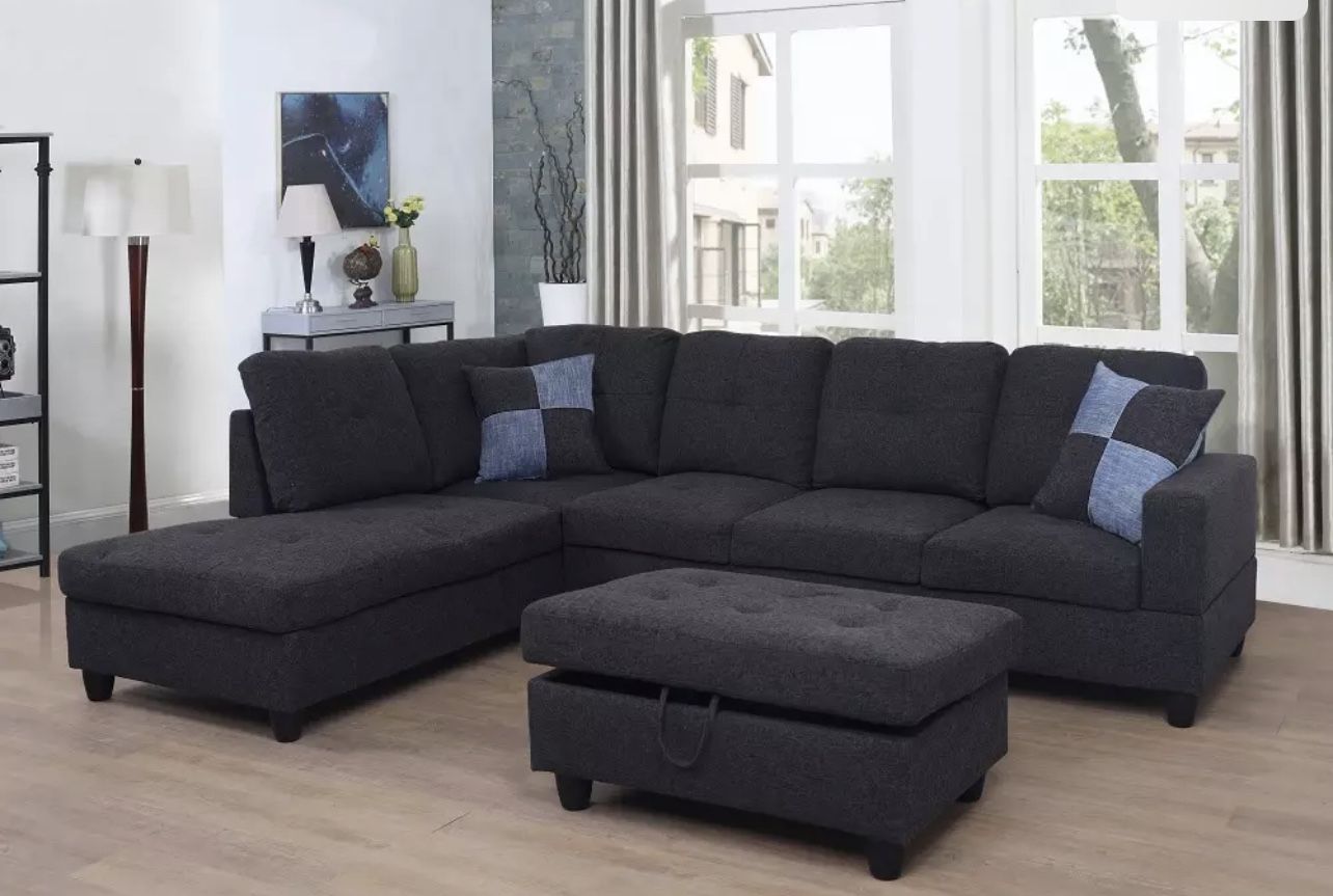 Black Sectional Couch With Ottoman 