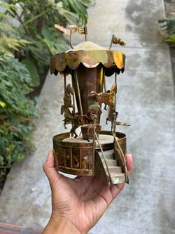 Vintage Brass Carousel Music Box Figurine