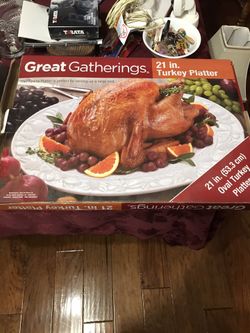 Turkey glass platter and turkey prongs