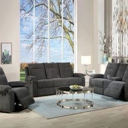 Brand New Slate Charcoal Motion Sofa and Love Seat Set