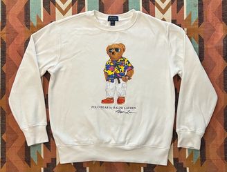 Polo Ralph Lauren White Polo Bear Fleece Sweatshirt Boys Size Medium 10/12