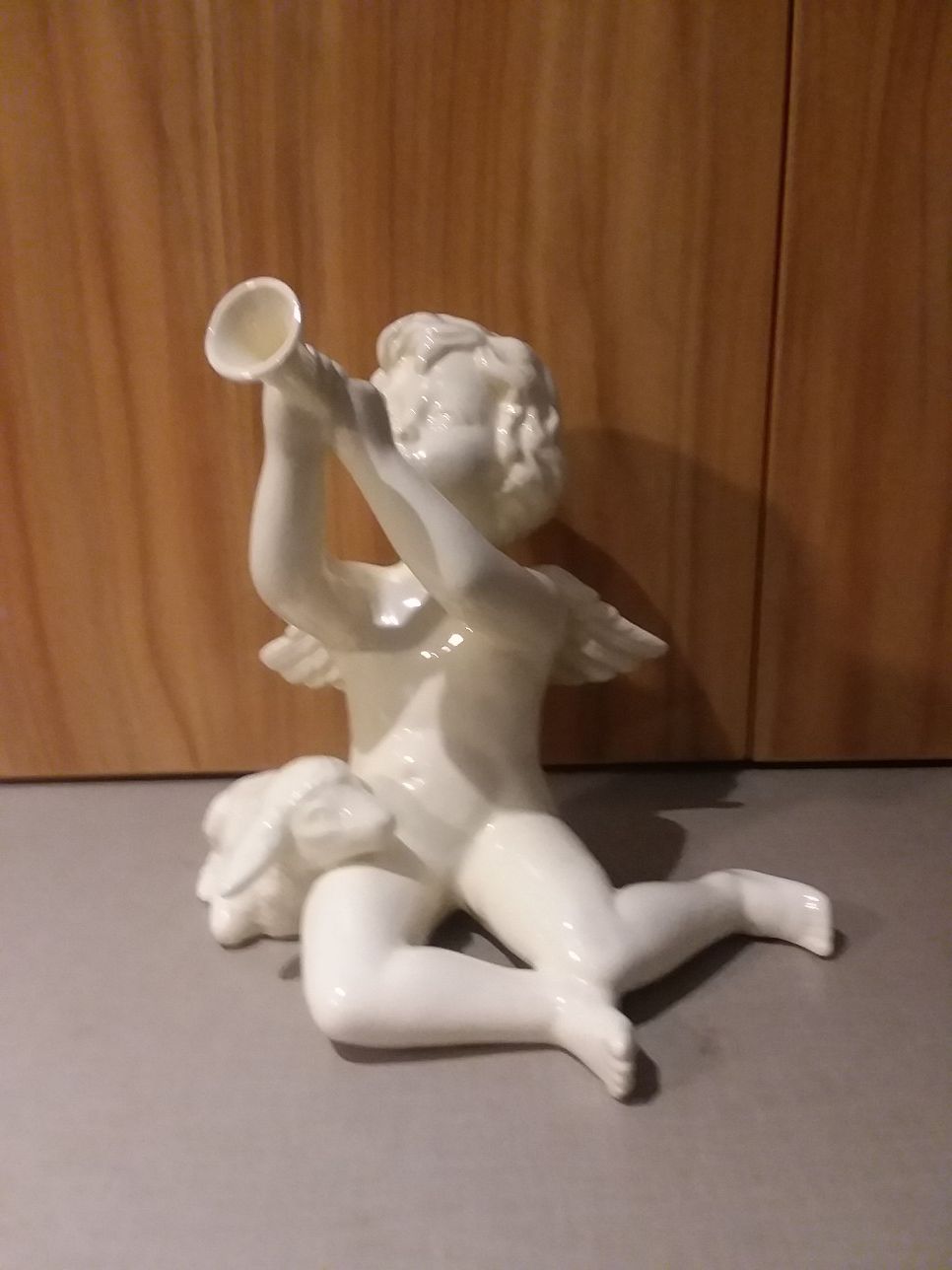 Vintage Cherub Blowing Trumpet With Lamb