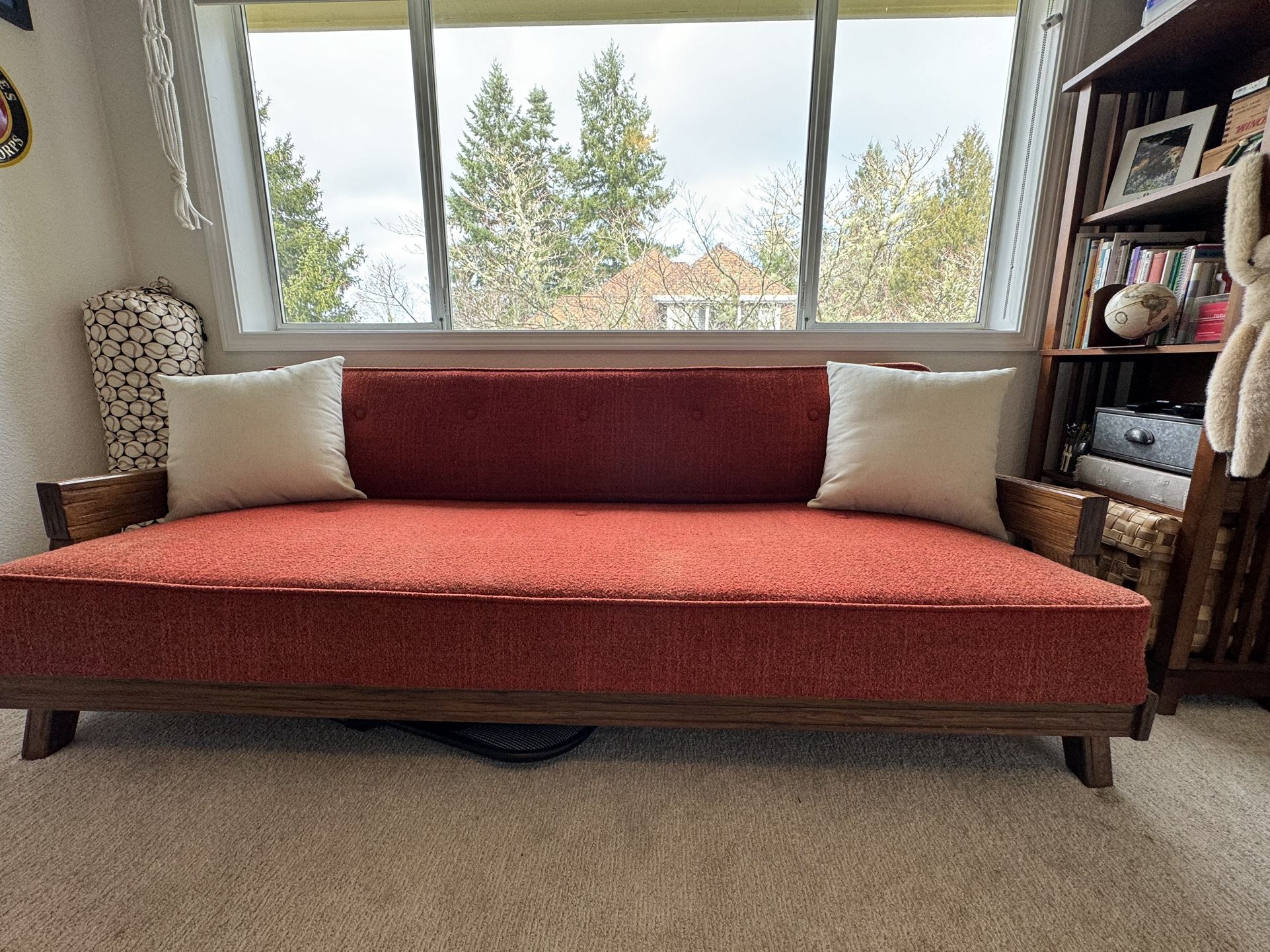 Mid-Century Modern Wood-Frame Sofa / Futon