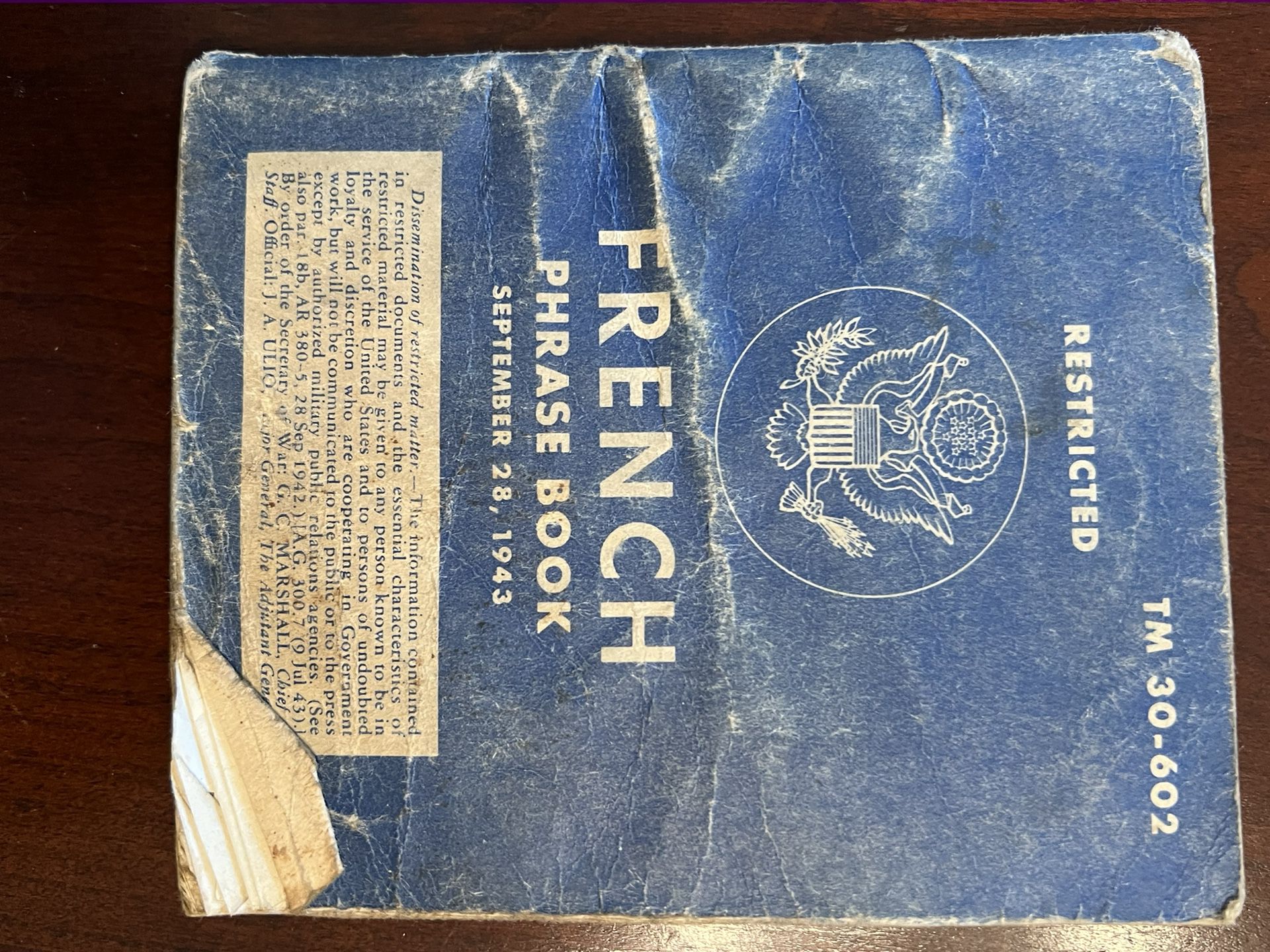 WWII Military Phrase Book (Restricted) and A Pocket Guide To France