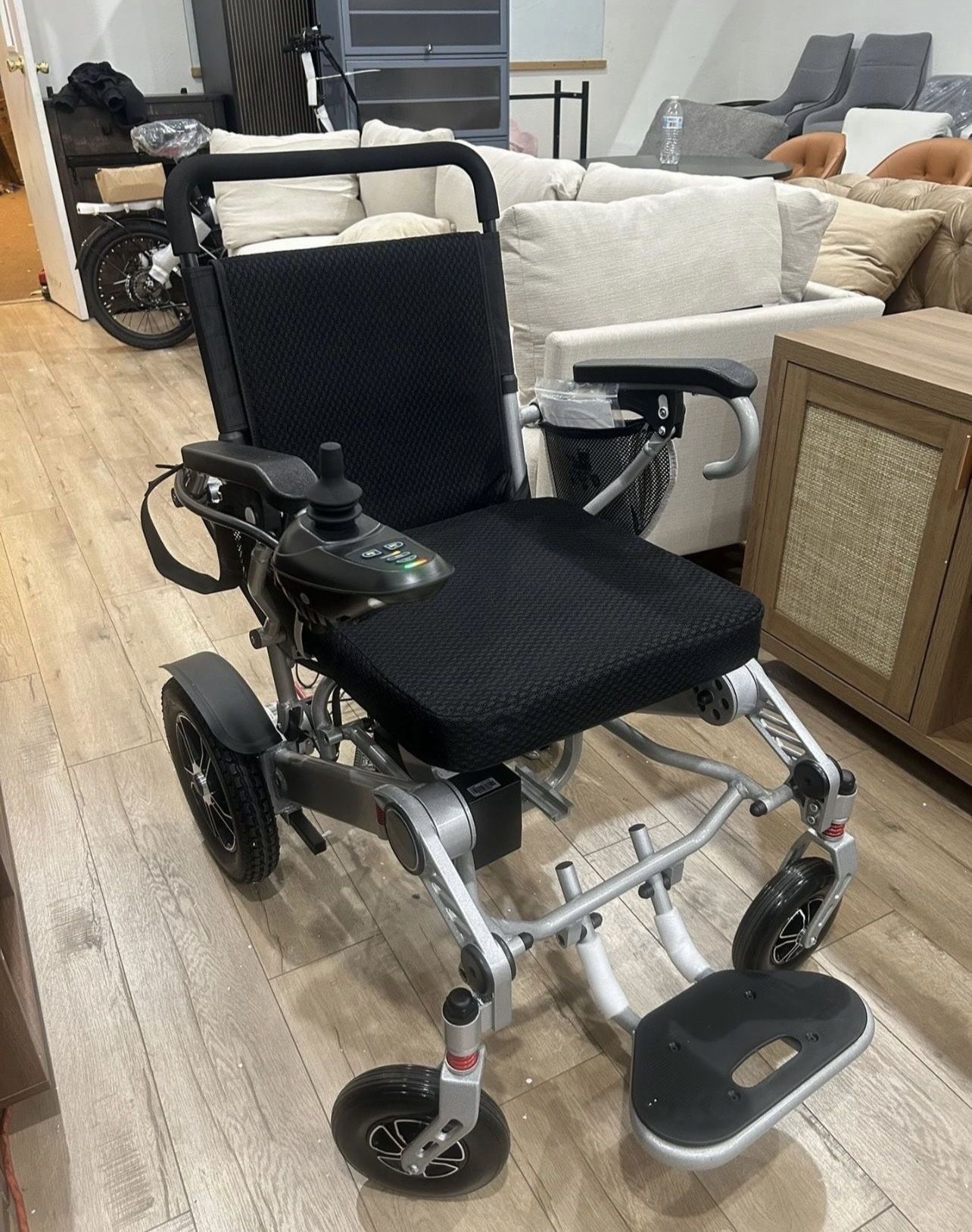 Foldable Electric Wheelchair All Terrain Power Wheel Chair for Adults, Seniors, Elderly, Airline Approved, Silver