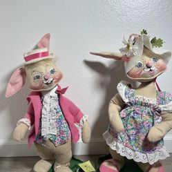 Vintage Annalee 21" Boy & Girl Easter Bunny Dolls 1976 Rare Couple Mr. And Mrs.
