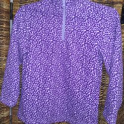 Hanna Anderson Girl's Size 130 Size 8 Purple Cheetah Pattern 1/4 Zip Fleece Pullover

Top is in excellent condition!!
