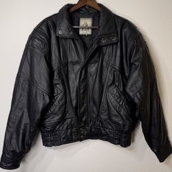 H.B. LEATHER Black Leather Jacket A2 Style Flight Bomber Jacket Large