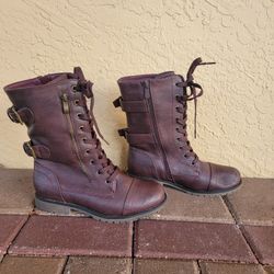 Mid-Calf "Combat" Boot | Burgandy | Size 8