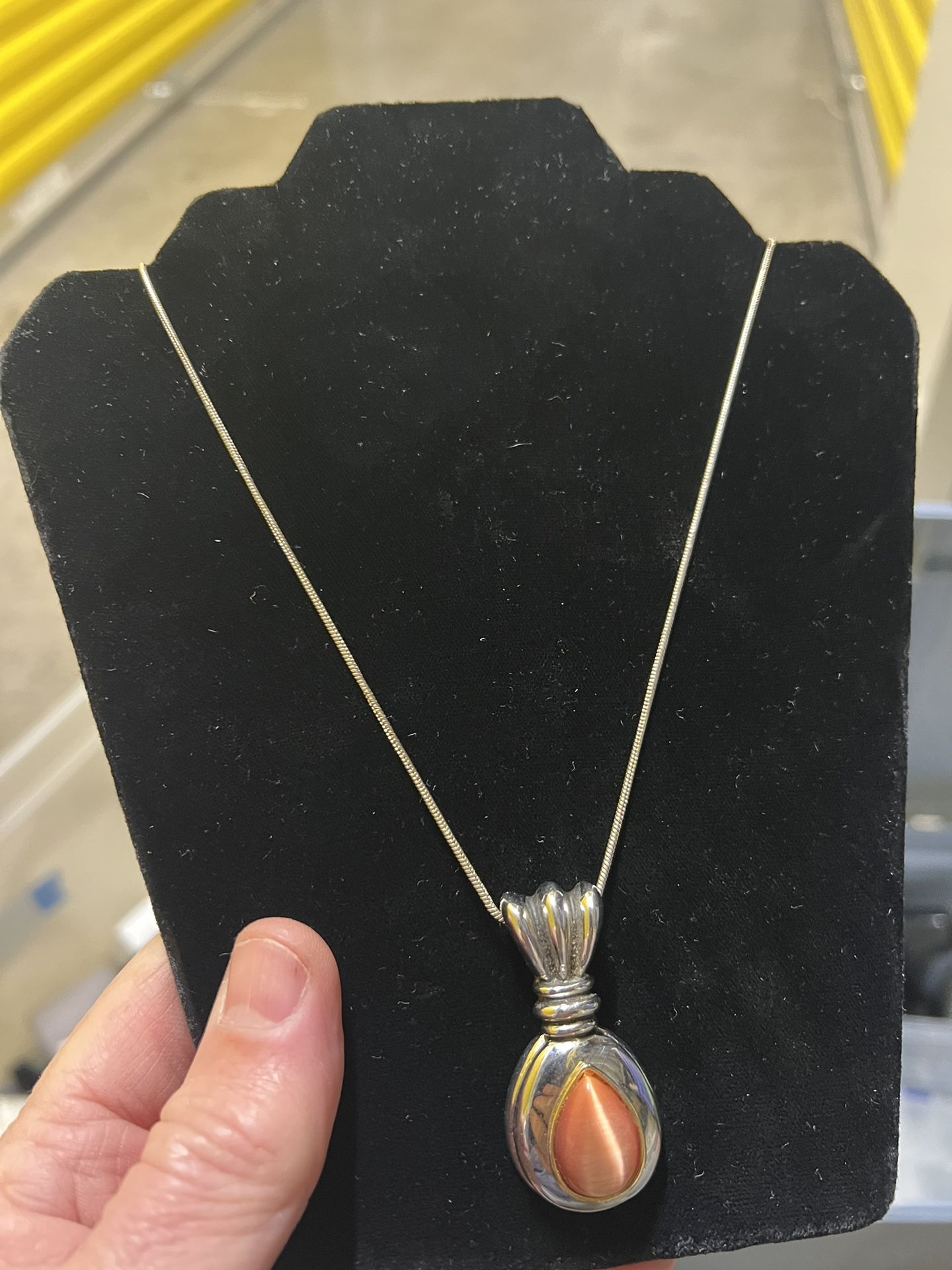 Ladies Silver Tone With Stone Necklace