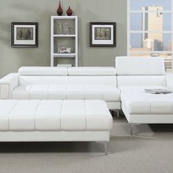 White Leather Sectional 